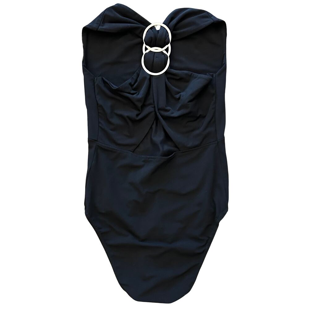 Maje Bodysuit Black Silver Double Ring Hardware Back High Neck Stretch Small